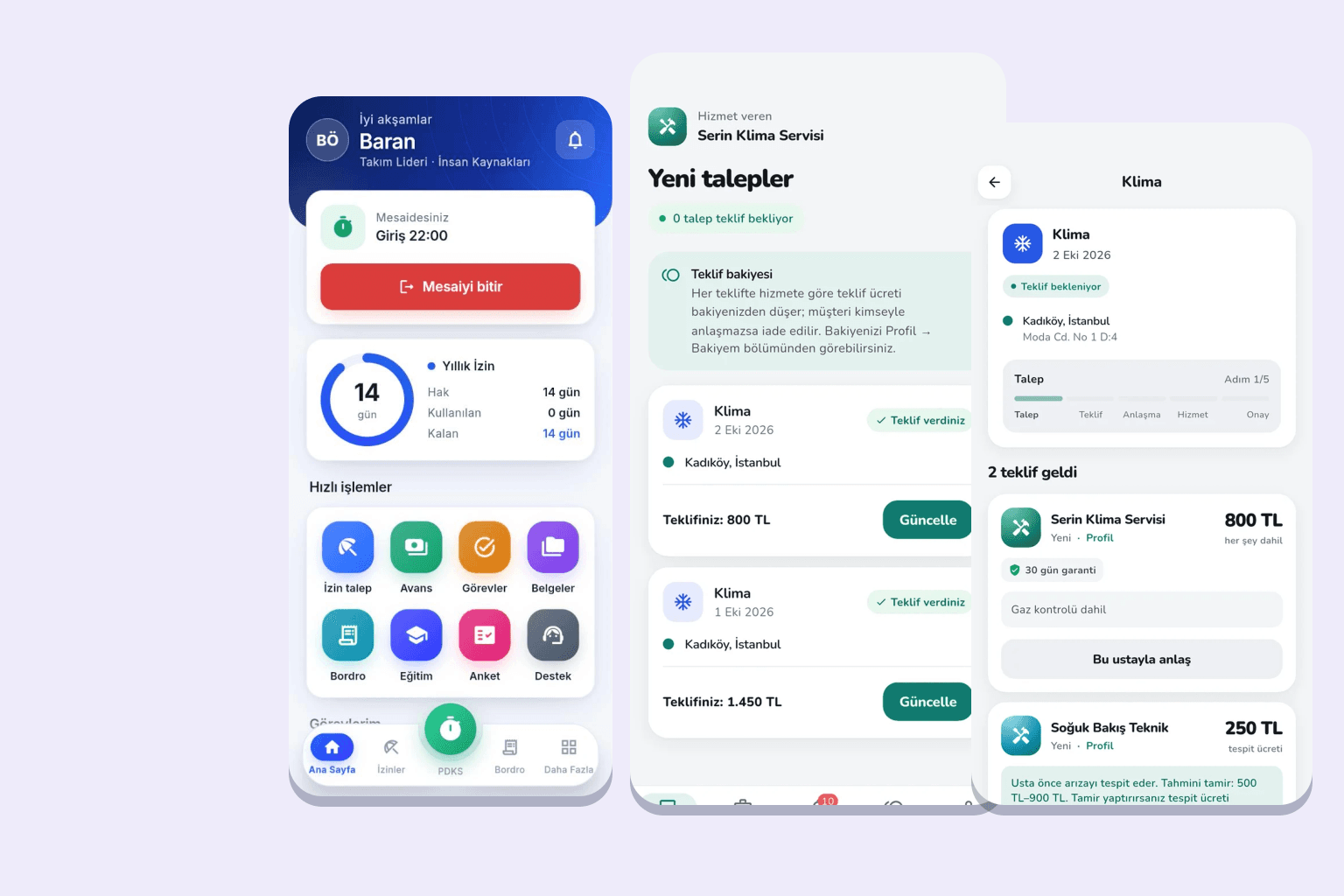 Senin Soft'un geliştirdiği mobil uygulama ekranları