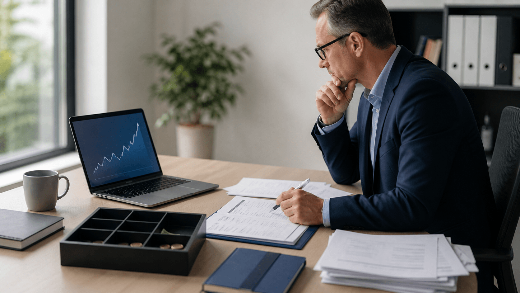 Geschäftsleiter vergleicht Cashflow- und Rentabilitätsberichte