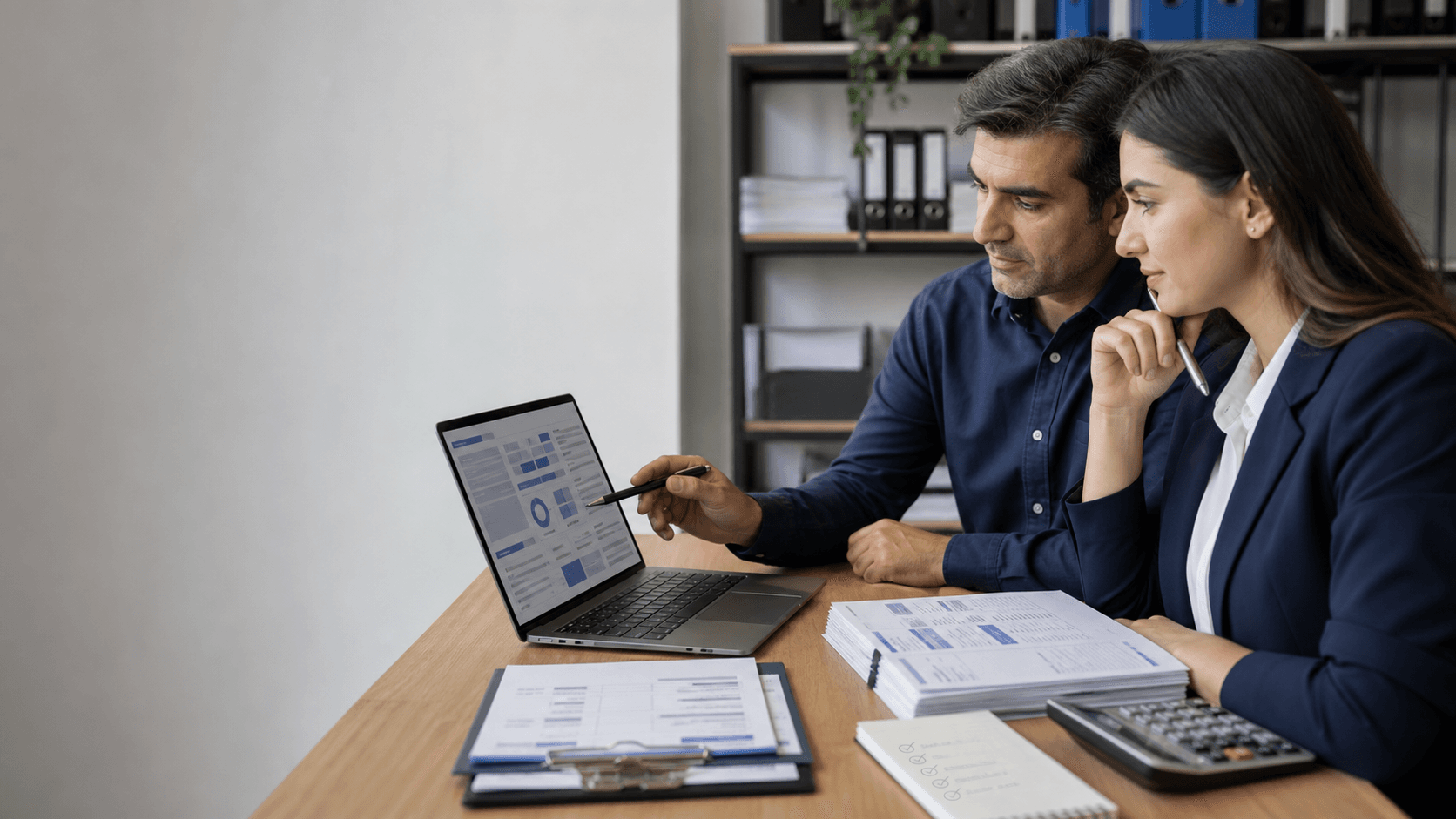 Unternehmer bewertet eine klare Softwareoberfläche für Finanzprozesse