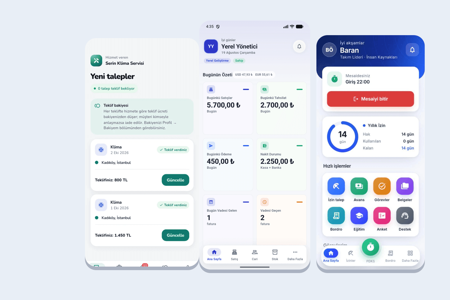 Senin Soft'un geliştirdiği mobil uygulama ekranları