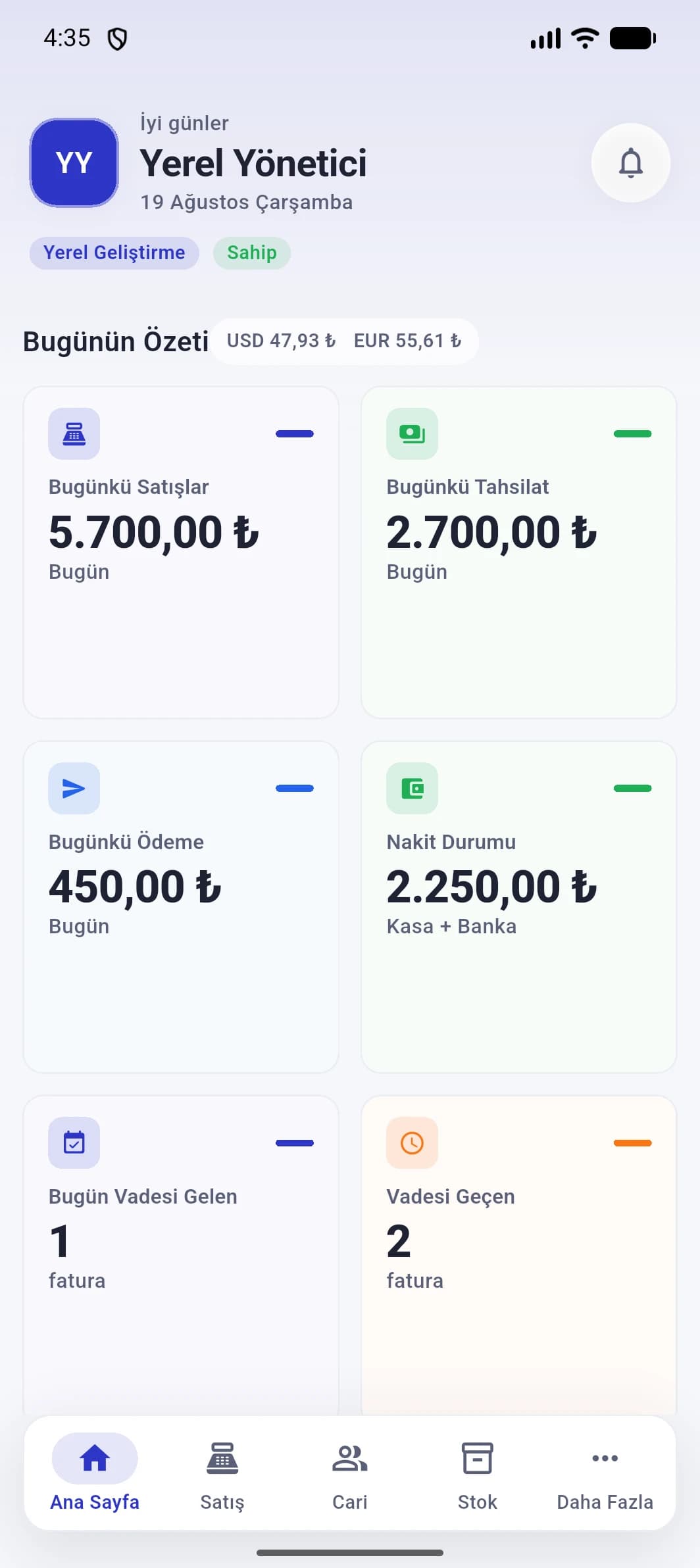 Senin Hesap mobil uygulaması ana sayfası