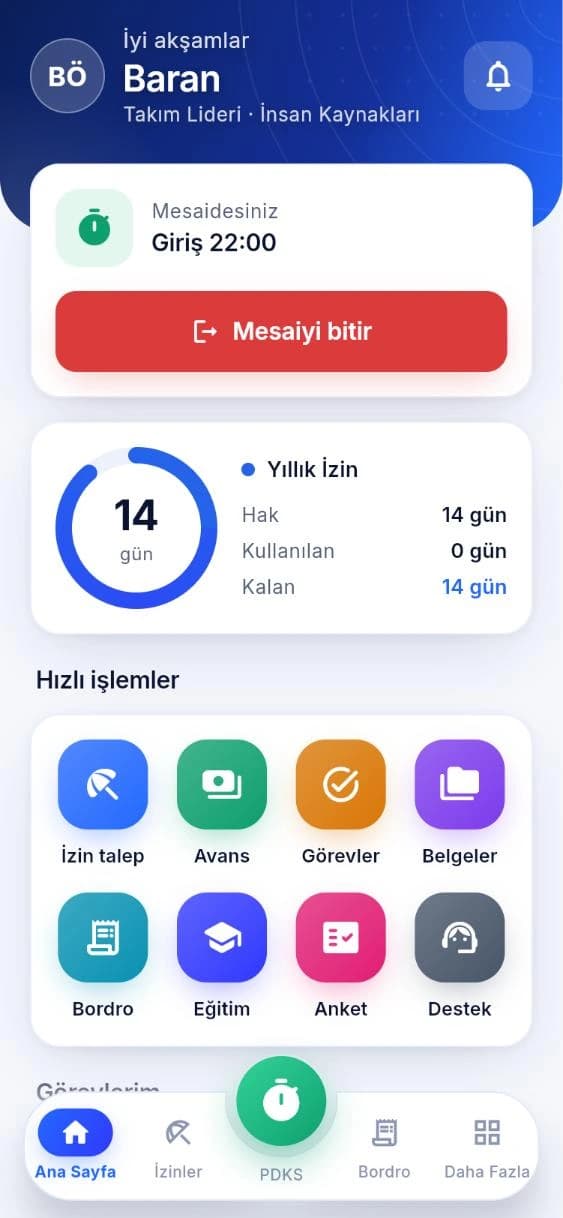 seninİK çalışan mobil uygulaması: mesai durumu, yıllık izin ve hızlı işlemler