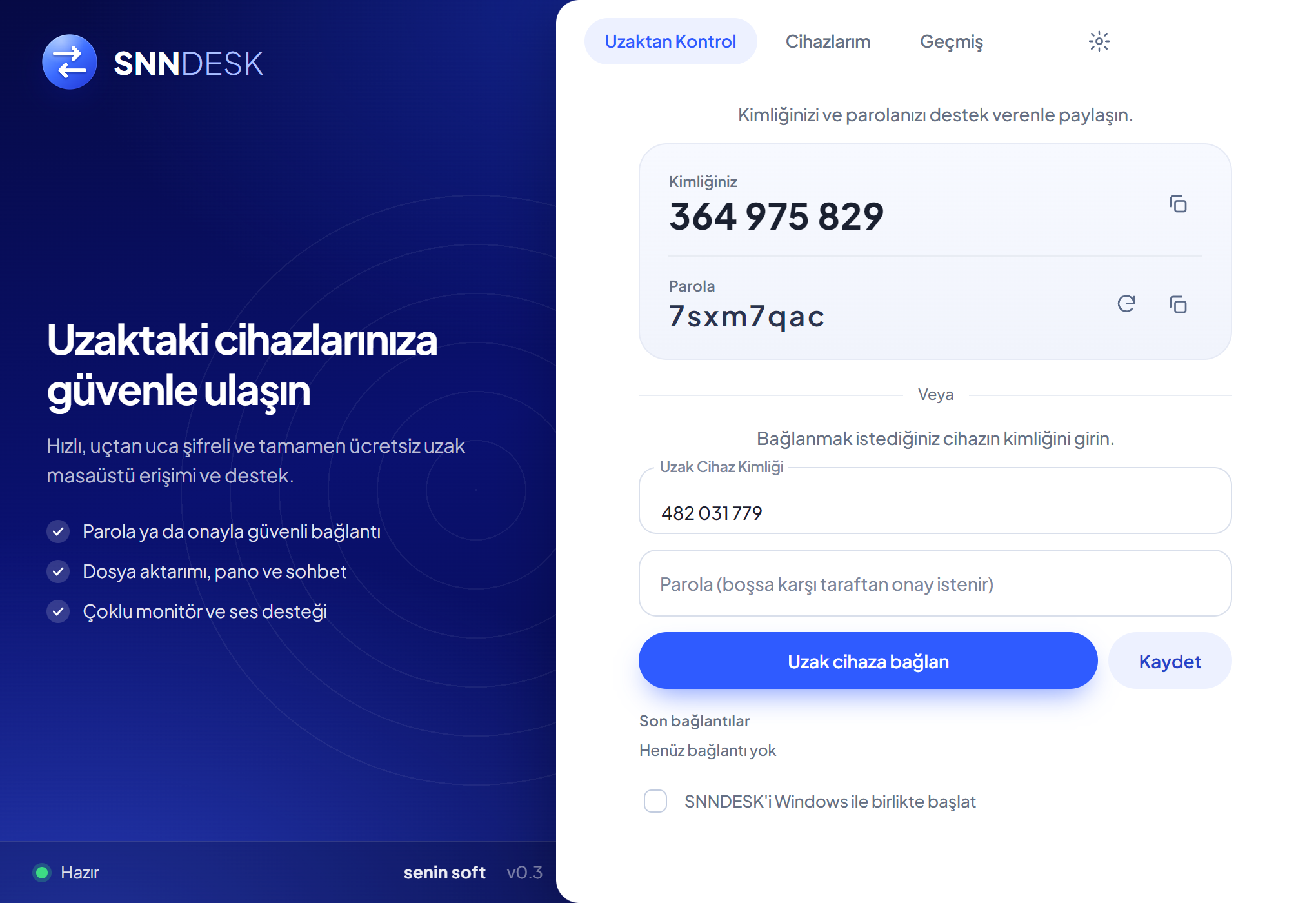 SNNDESK ana ekranı